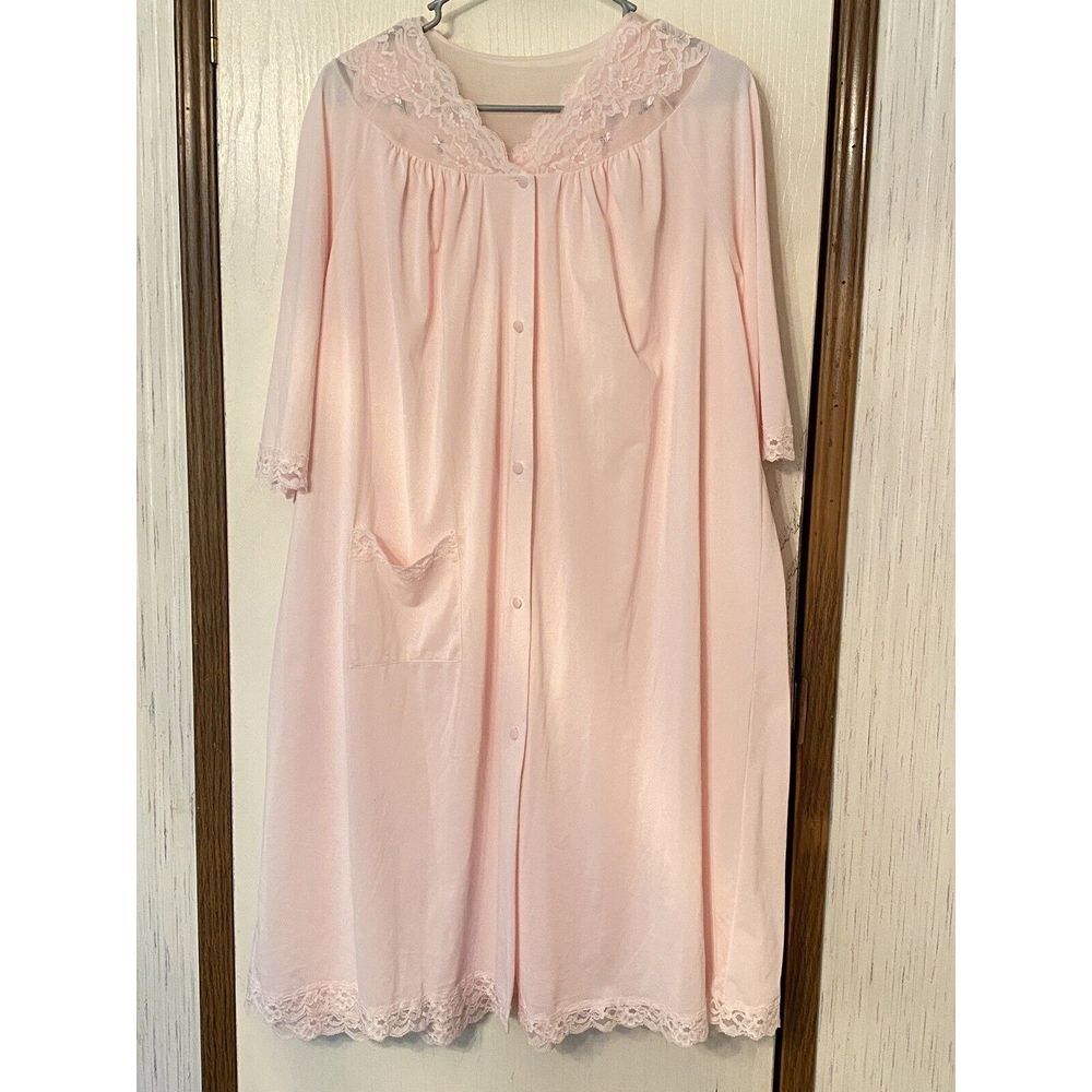 Vintage Shadowline Nightgown And Robe Lace Nylon Peignoir Pink Size M D